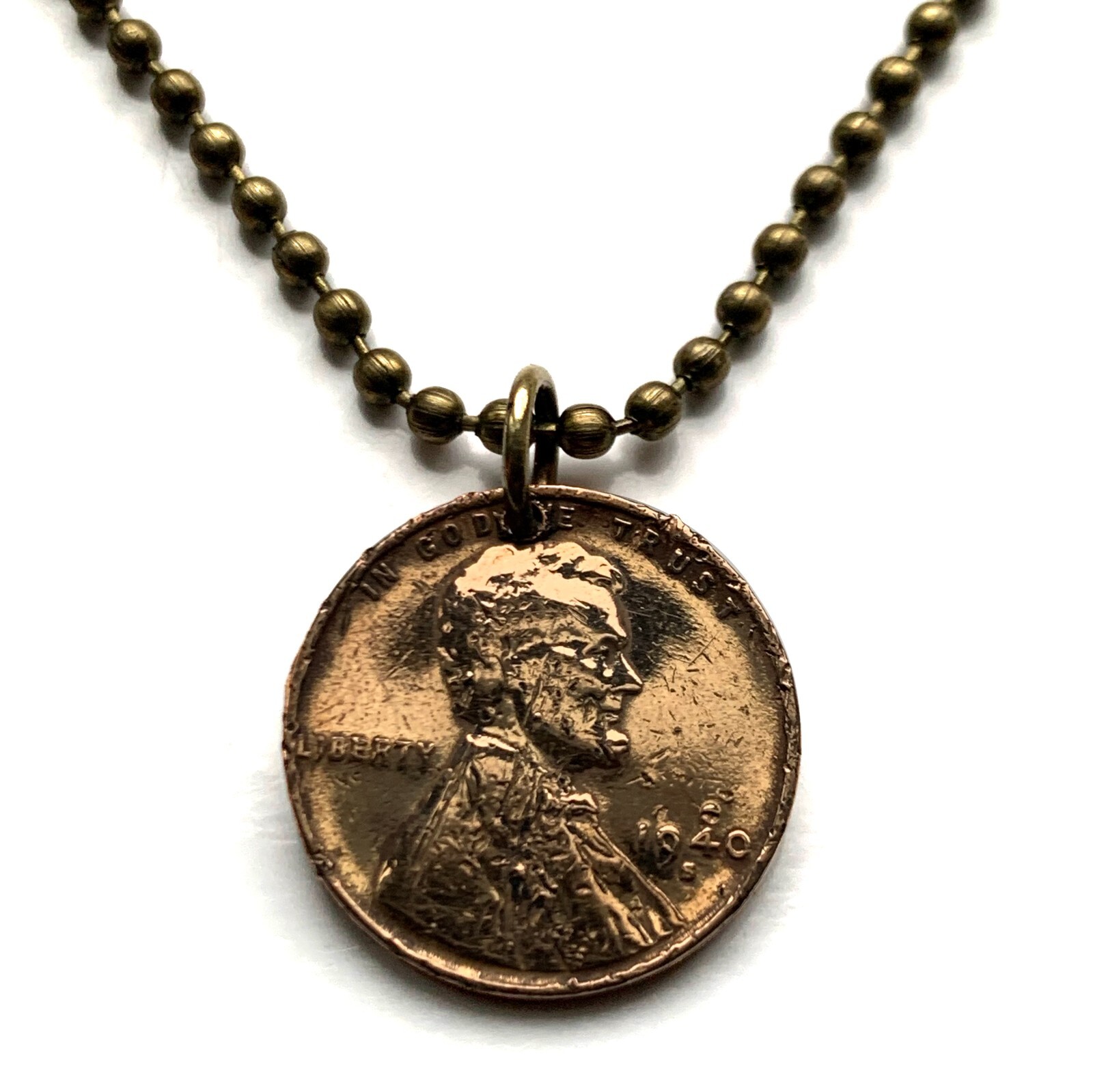 1940 US Cent wheat penny coin pendant Abraham Lincoln Kentucky Washington 003038