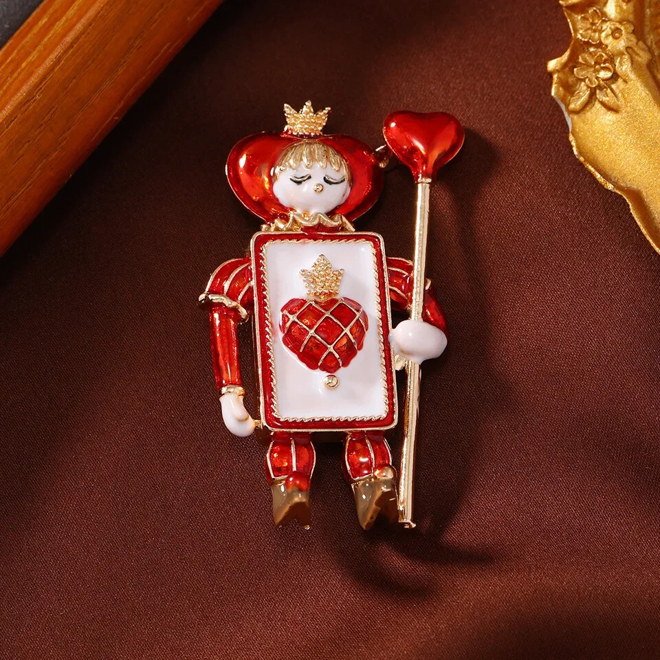 Cute Vintage Spades Soldier Robot Nutcracker Enamel Brooch Christmas Pin