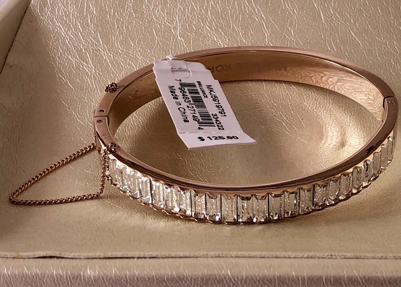 MICHAEL KORS MKJ5919791 Rose Gold Baguette Crystals Bangle Bracelet MKJ5919 New