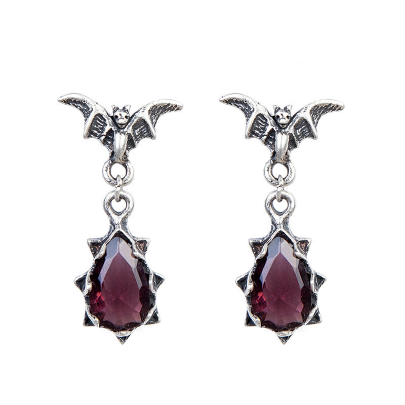 925 Sterling Silver Bat Wing Crystal Drop Earrings Victorian Gothic Dark Romance