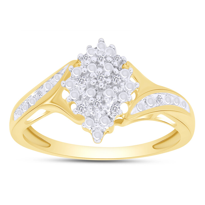 0.04 Ct Natural Diamond Cluster Engagement Ring 14K Yellow Gold Plated Silver