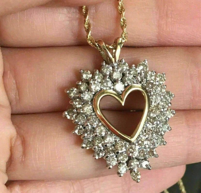 2.00 Ct Round Cut Diamond Heart Pendant With 18″ Chain 14K Yellow Gold Plated