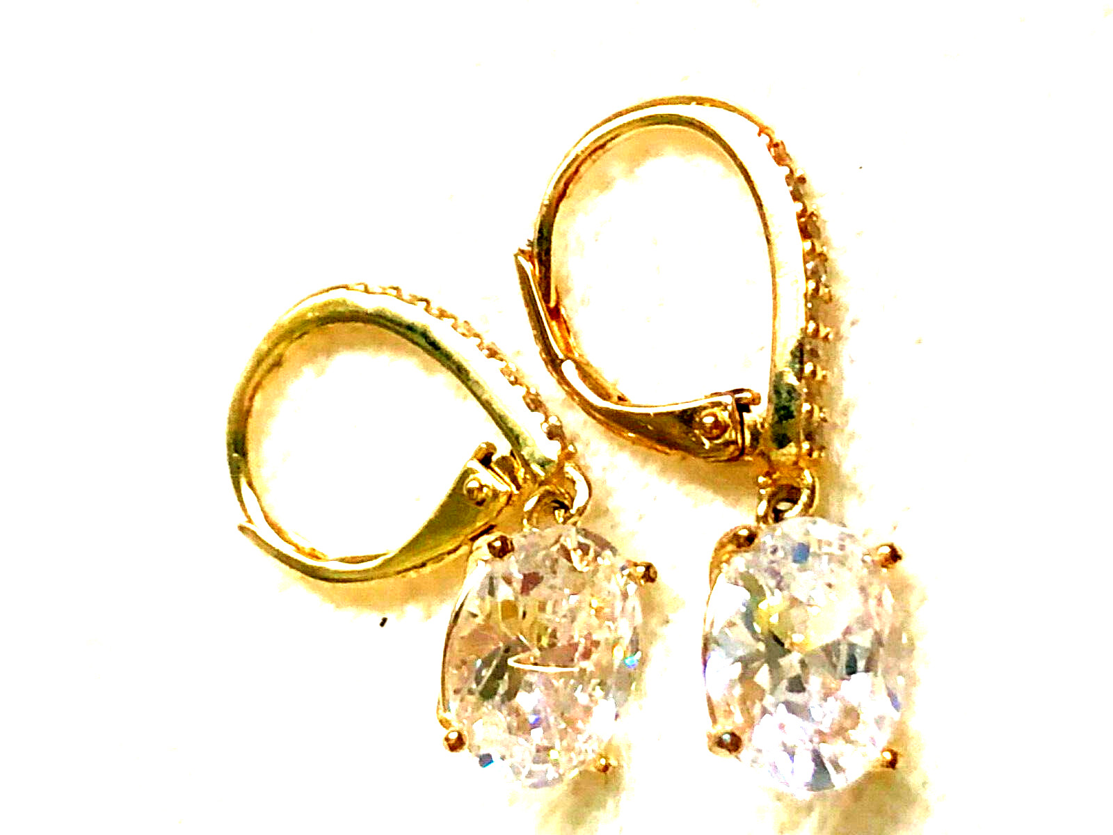 DIAMONIQUE CZ CLASSIC LEVERBACK DROP EARRINGS SS OR 14K GOLD PLTD (M4638-52)