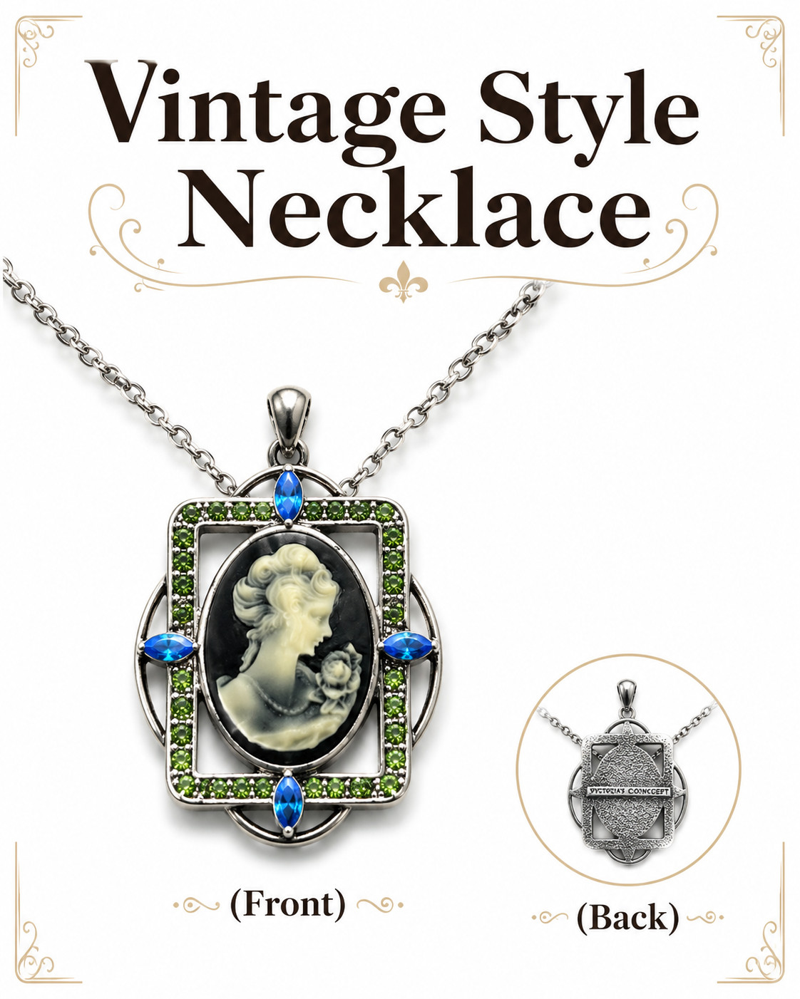 Lady Angel Green Cameo Oval Rhinestone Charm Pendant Chain Necklace NE1179 New