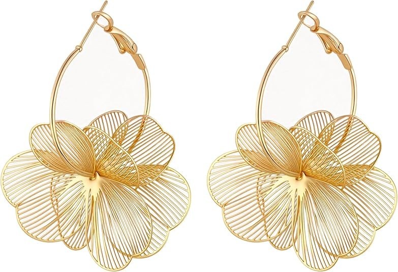 Dangle Flower Earrings for Women Statement Trendy Hoop Earring Floral Drop Earri