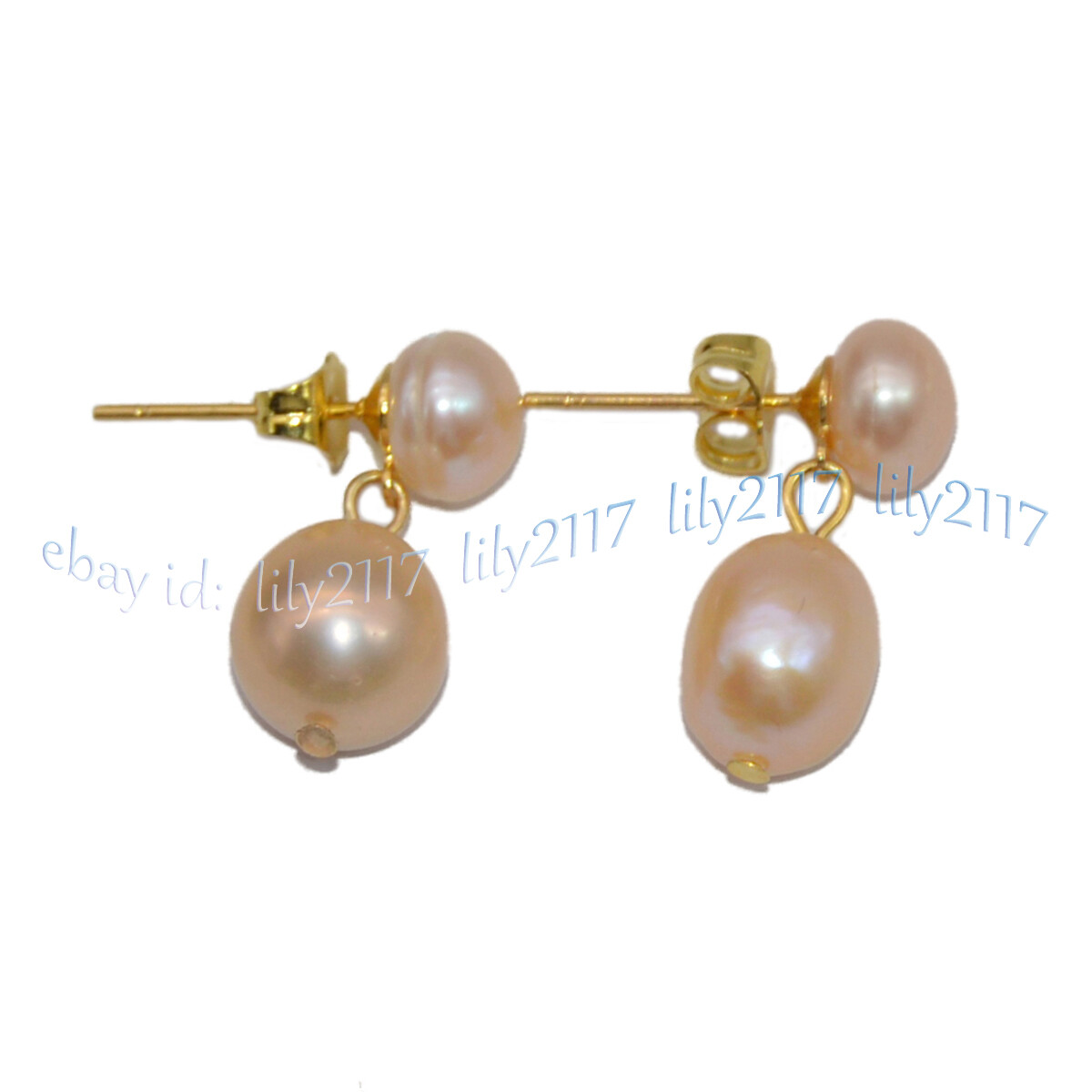 4 Pairs Natural Black White Pink Purple Double Akoya Pearl Dangle Stud Earrings