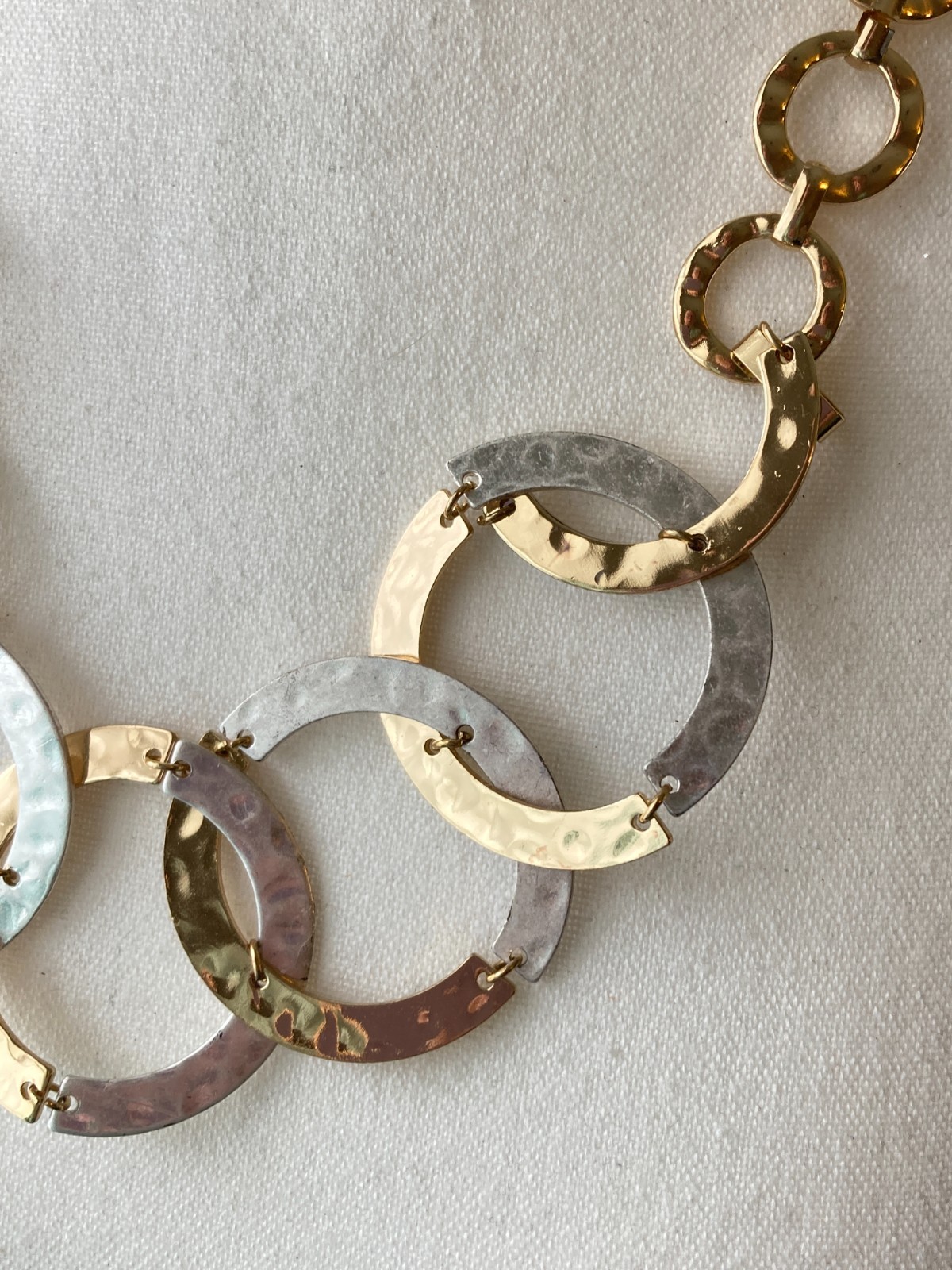 Brutalist Necklace Hammered Mixed Metal Circle Link Gold & Silver Tones Modern