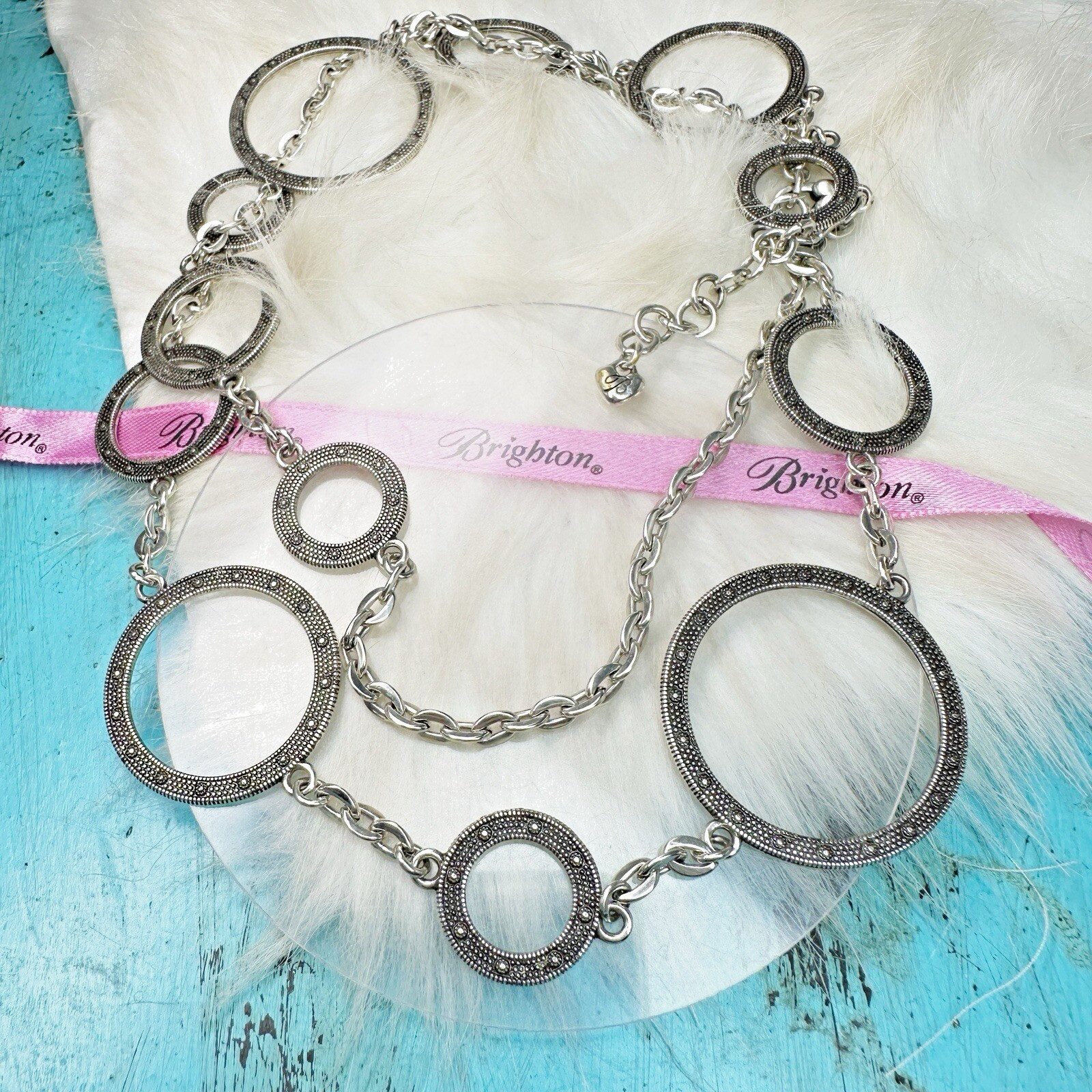 Brighton Townsend Oxidized Open Round Circle Silver Plate Chain Necklace 36-38″