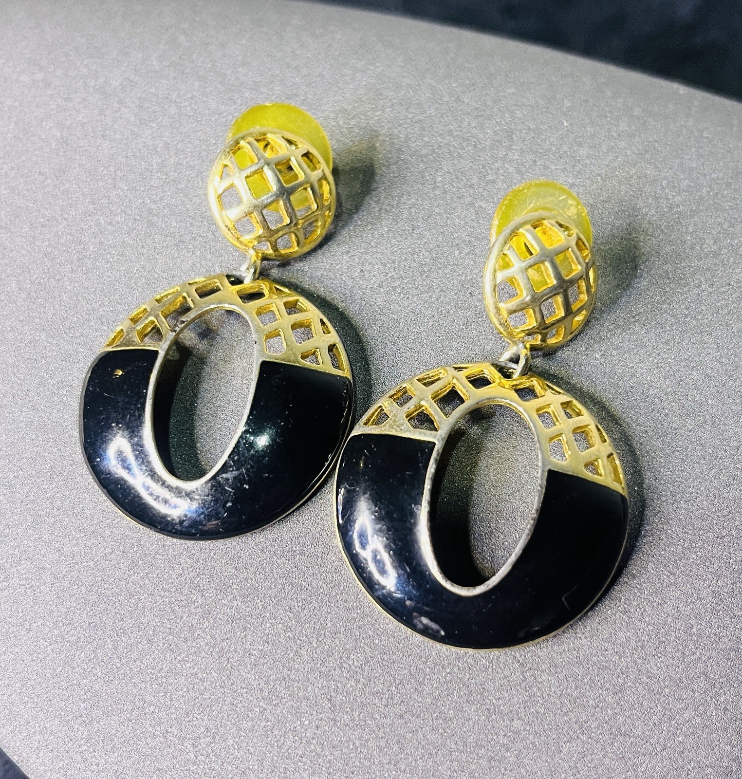 Black and Gold Color Round Decorative Drop Earrings for Women