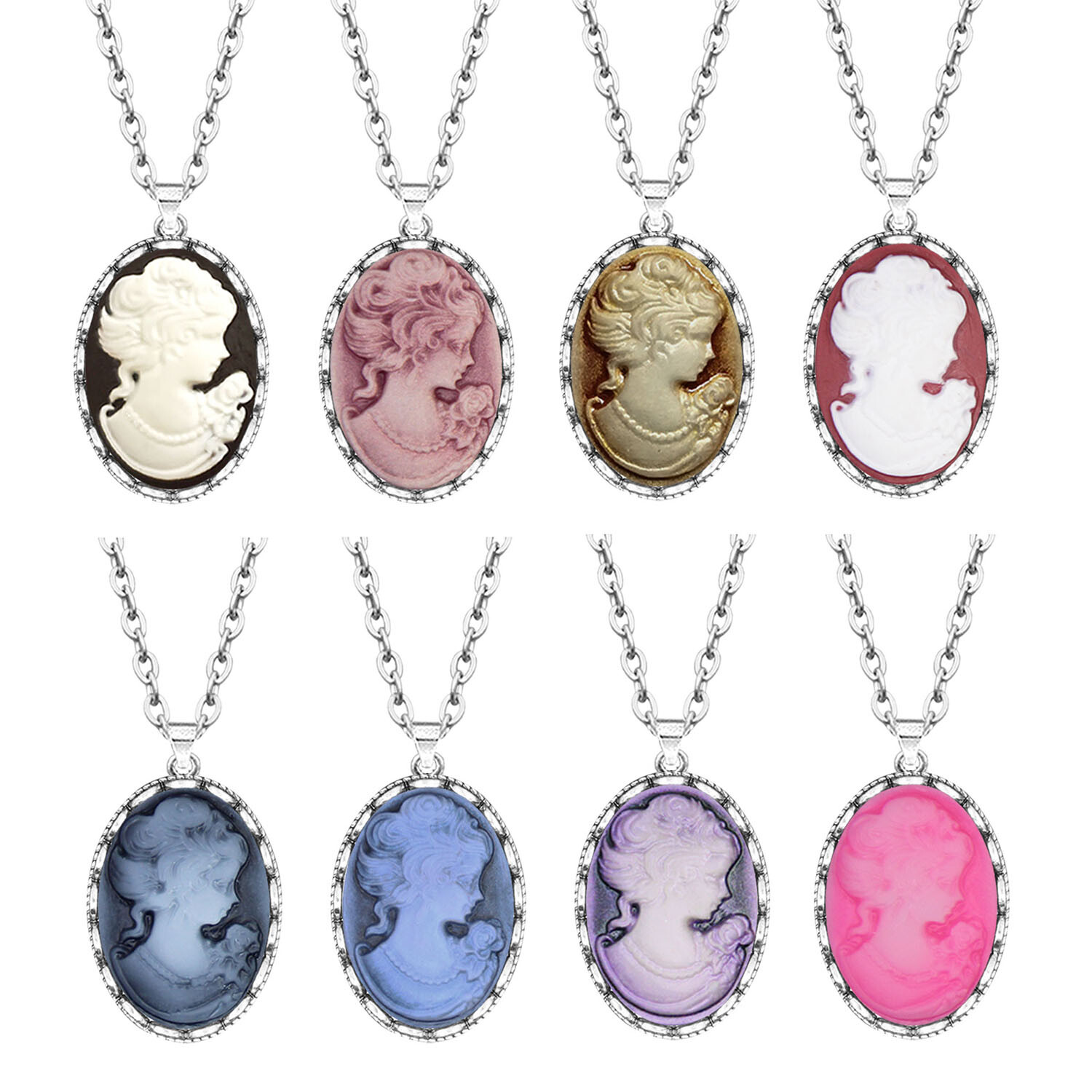 Wholesale Lot 10 pcs Lady Queen Cameo Necklace Mixed Flower Pendant Jewelry