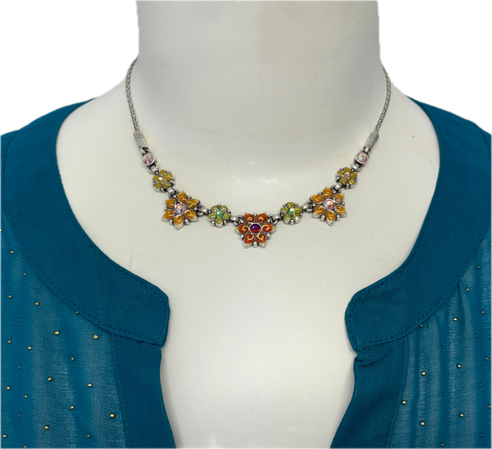 Brighton GARDEN OF EDEN Floral Multicolor Enamel & Crystal Necklace-14/16in-30g