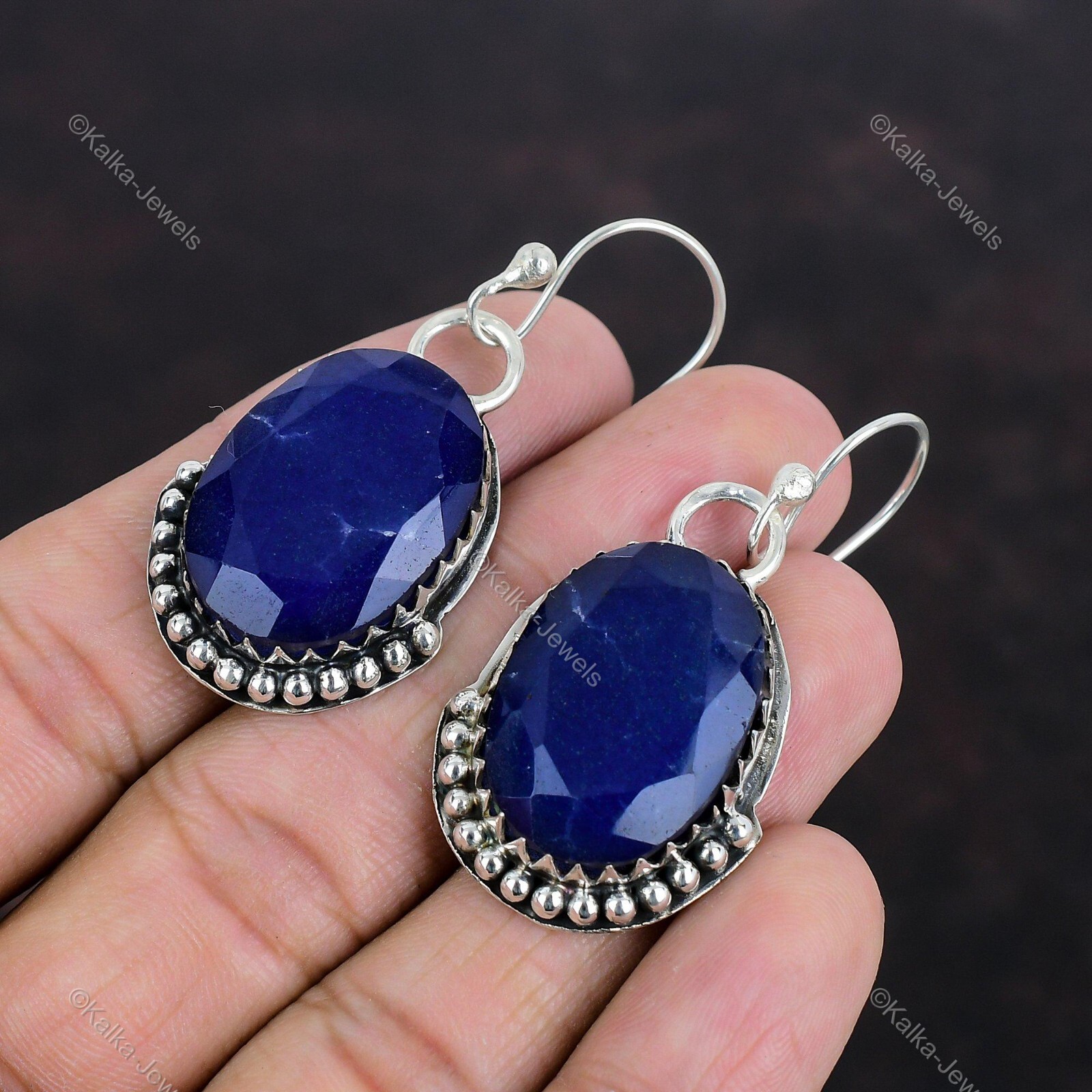 Natural Blue Sapphire Gemstone Drop/Dangle Earrings 925 Sterling Silver Jewelry
