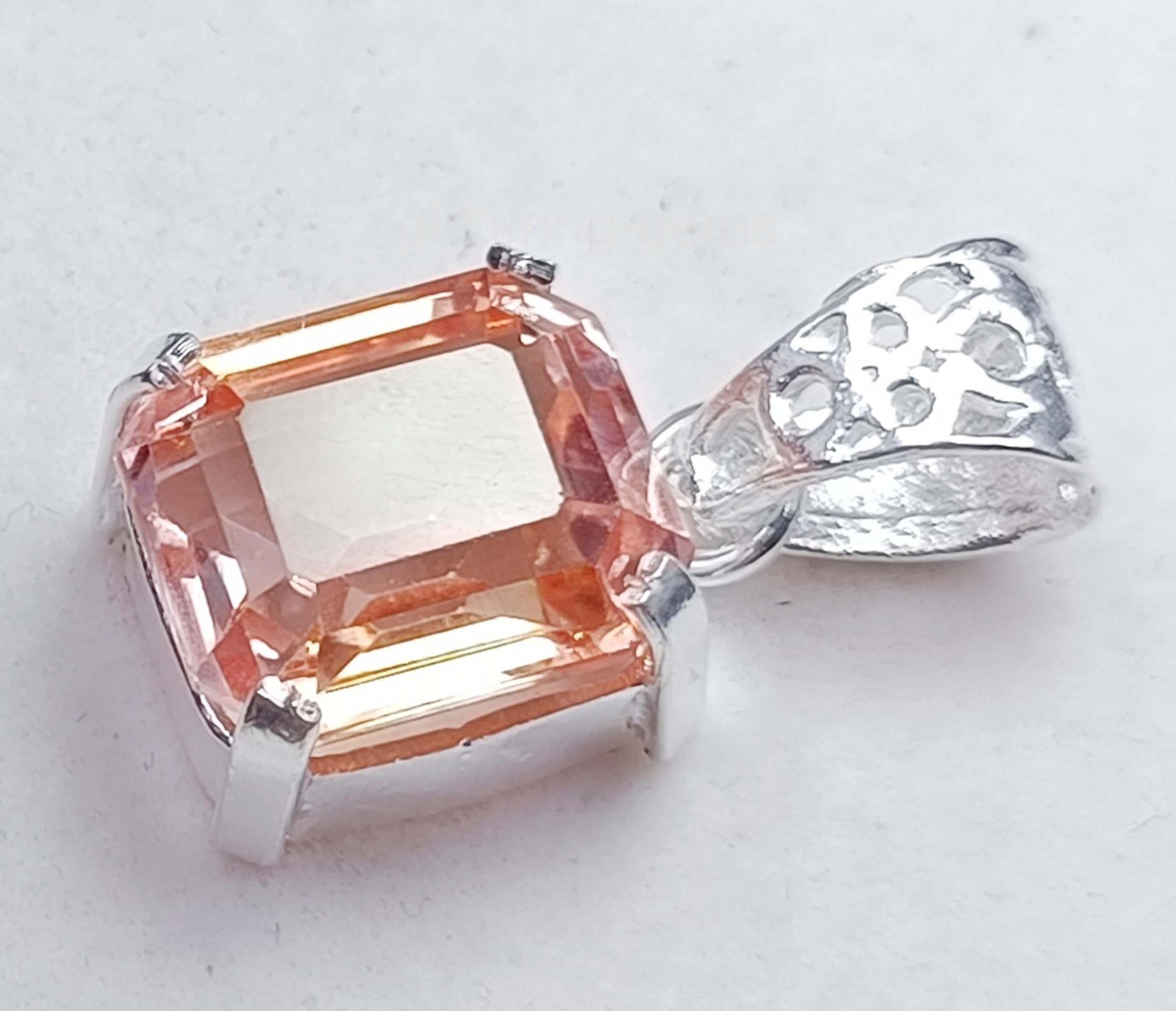 Natural Peach Sapphire 20.20 Ct IGL Emerald Cut 925 Solid Pendant IGL Gems 5JSP