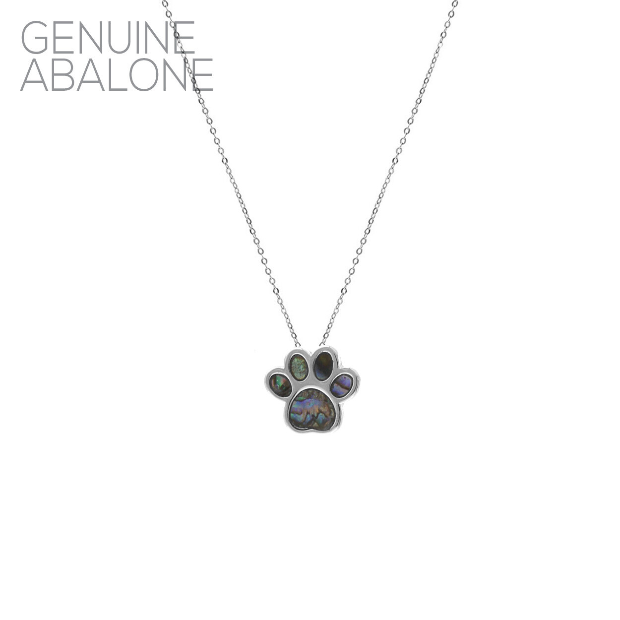 Genuine Abalone Paw Print Necklace in Silver or Gold (18+3in) (0.59×0.59in)
