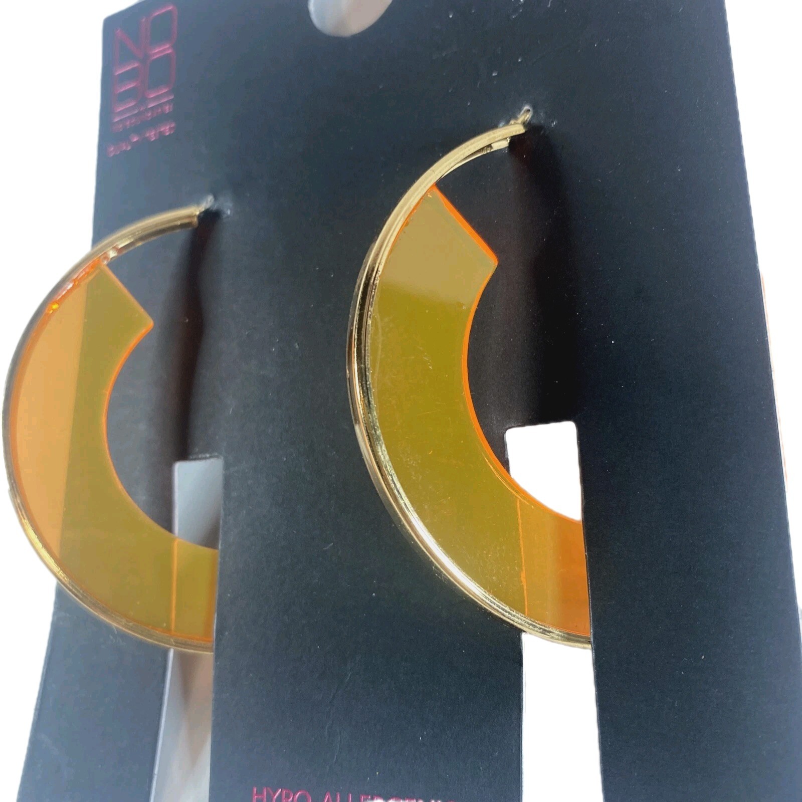 No Boundaries 1 Pair Gold Tone And Neon Orange Hoop Earrings w/ Leverback 3″
