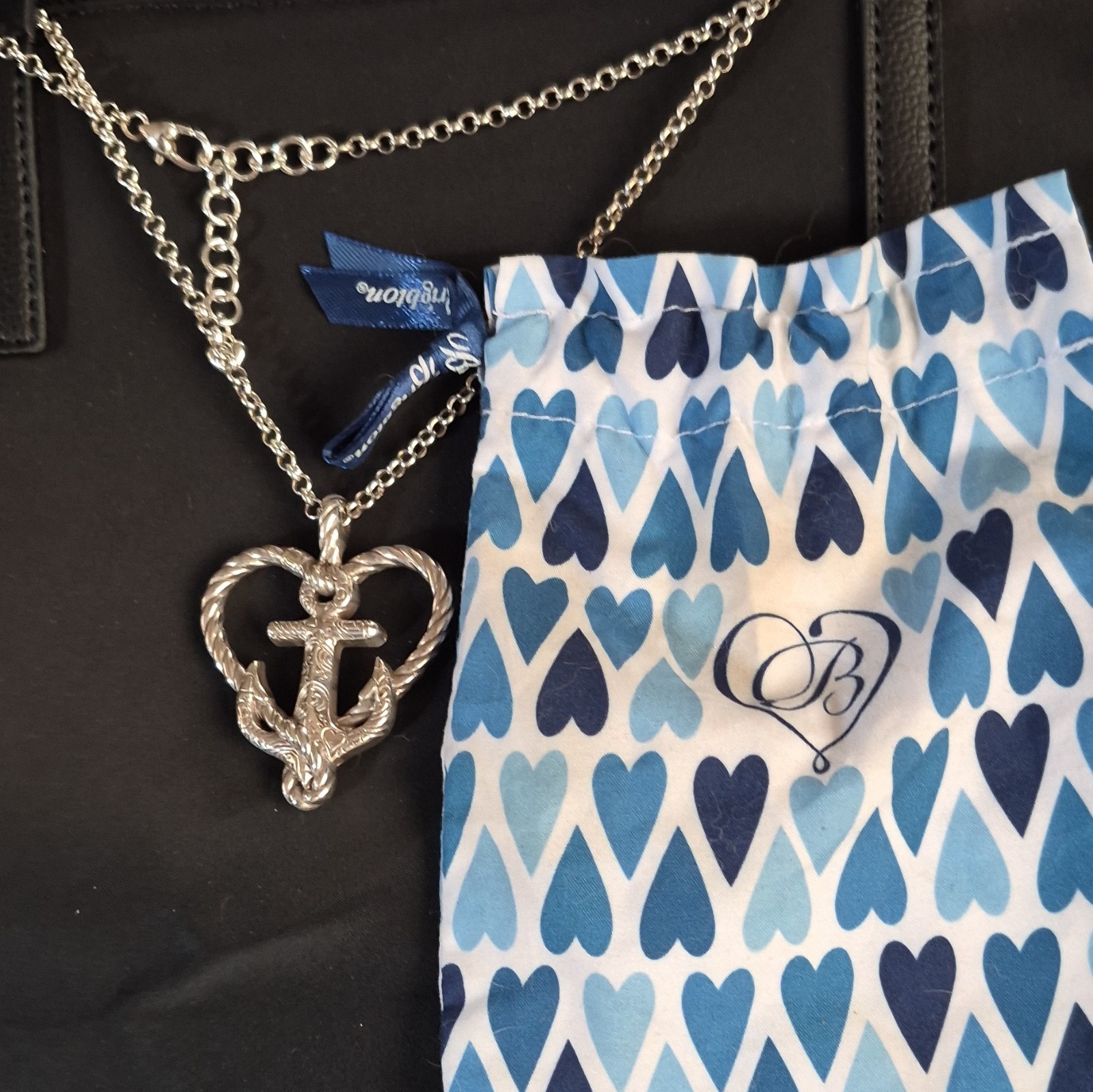 Brighton Silver Plated Heart Anchor Charm Pendant Necklace, Adjustable