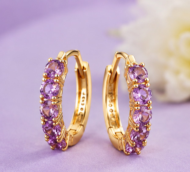 2Ct Round Cut Simulated Amethyst Engagement Hoop Earrings 14K Yellow Gold Plated