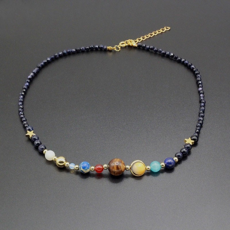 Solar System Necklace Gemstone Planet Bead Necklace Celestial Astronomy Jewelry