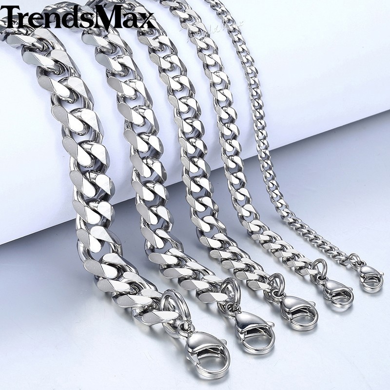 16-36″ Stainless Steel Chain Link Cuban Curb Womens Mens Necklace 3/5/7/9/11mm