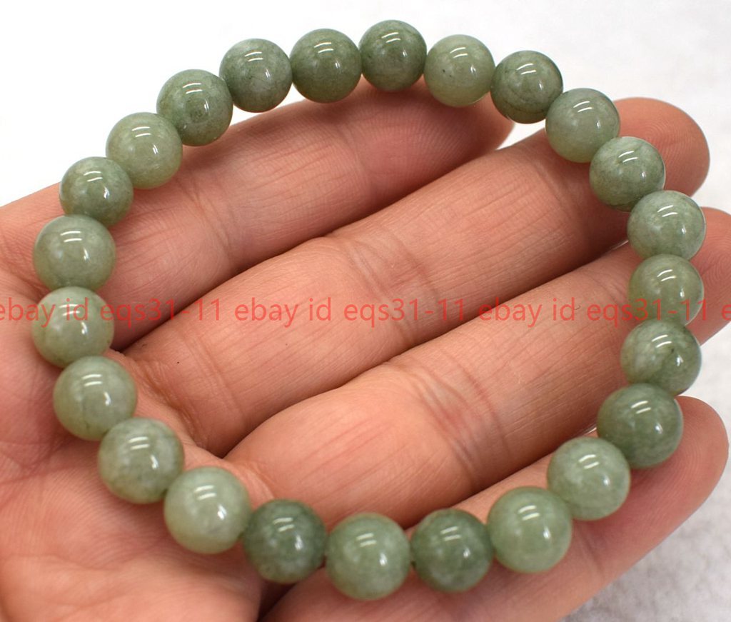Wonderful Natural 8mm A Green Jade Round Gemstone Beads Bracelet 7.5”