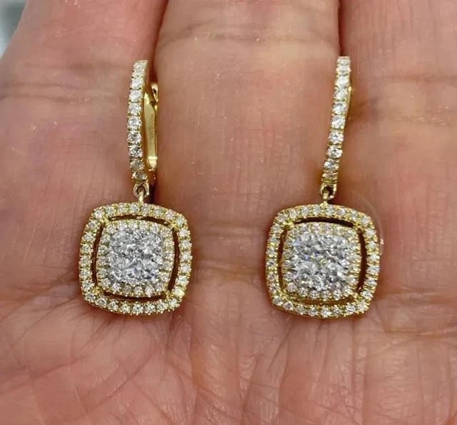 2Ct Round Cut Simulated Diamond Halo Drop Clip On Earring 14k Yellow Gold Plated
