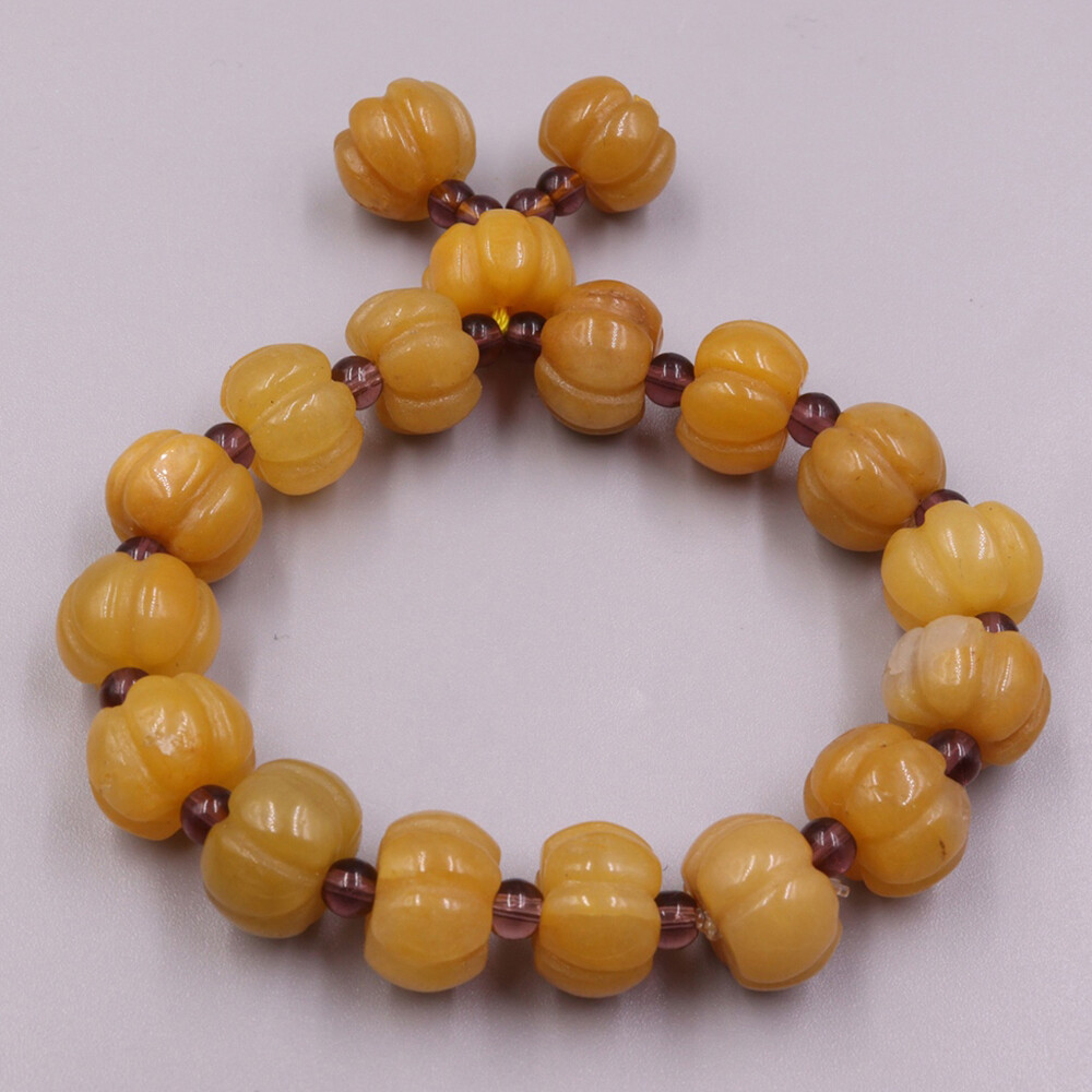NEW Natural Yellow Jade Bracelet 13mm Pumpkin Bead Women Bracelet Fit 16.5cm