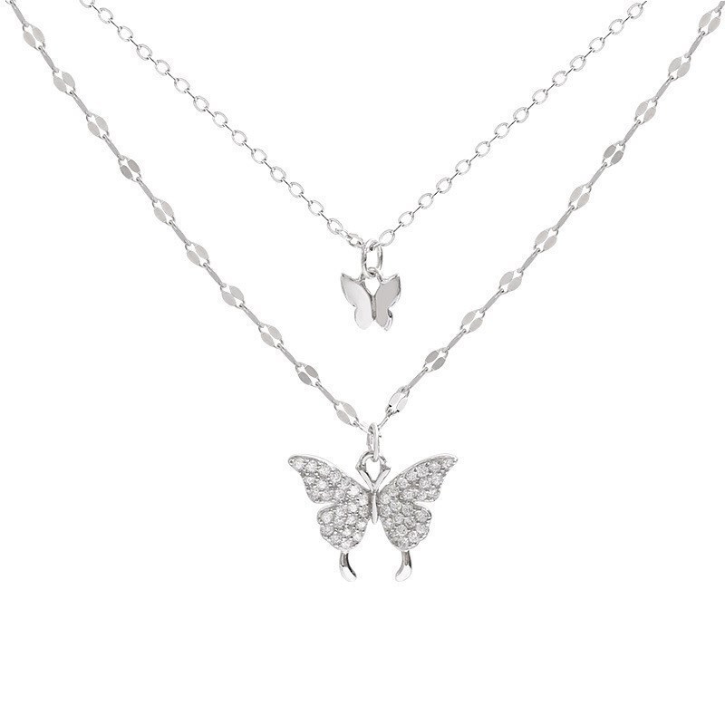 S925 Sterling Silver Women Elegant Chain Trendy Butterfly Pendant Necklace