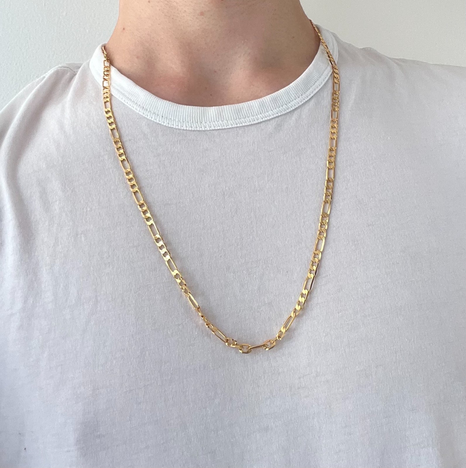 Genuine 1/20 14K Yellow Gold Figaro Flat Chain Necklace-NO TARIFF FOR U.S. BUYER