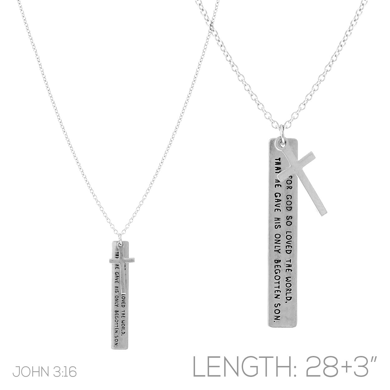 Cross Bar John 3:16 Message Charm Long Necklace (0.35×2.17in)(28+3in)