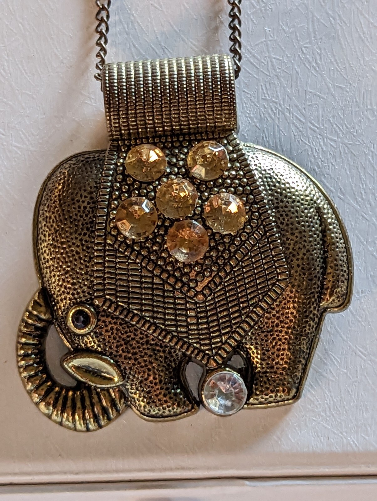 Women’s Vintage Necklace with Elephant Pendant Oxidised Brass 30g