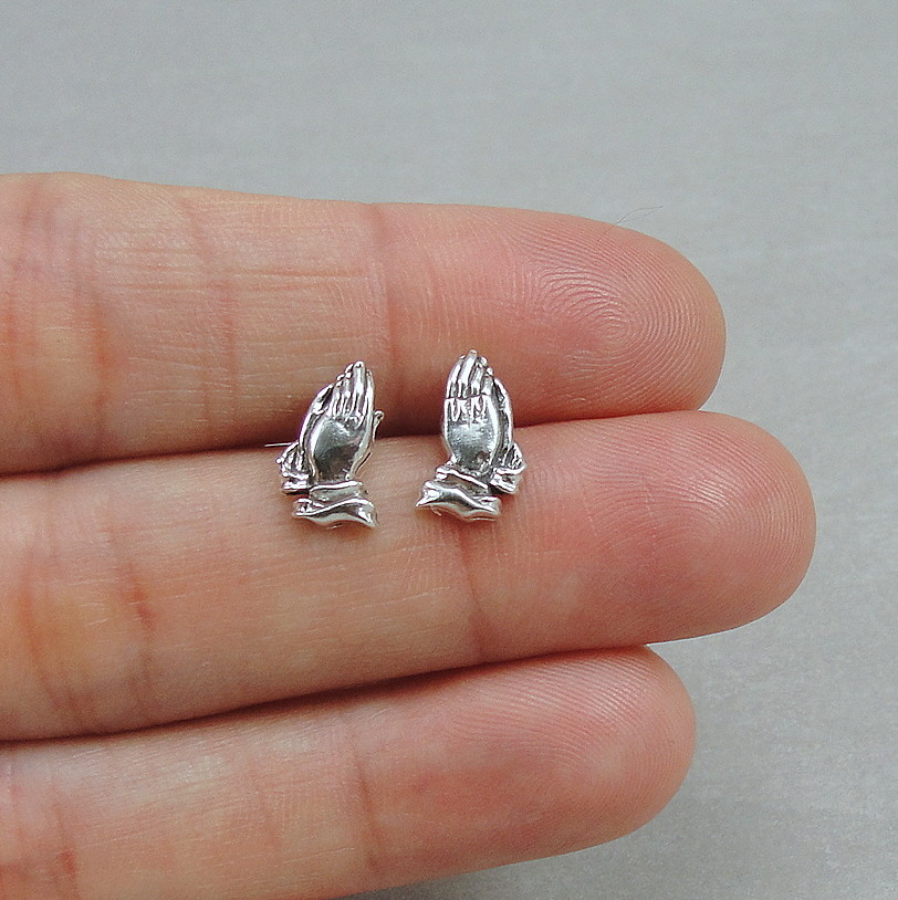 Praying Hands Post Earrings – 925 Sterling Silver – Faith Religion Prayer Studs