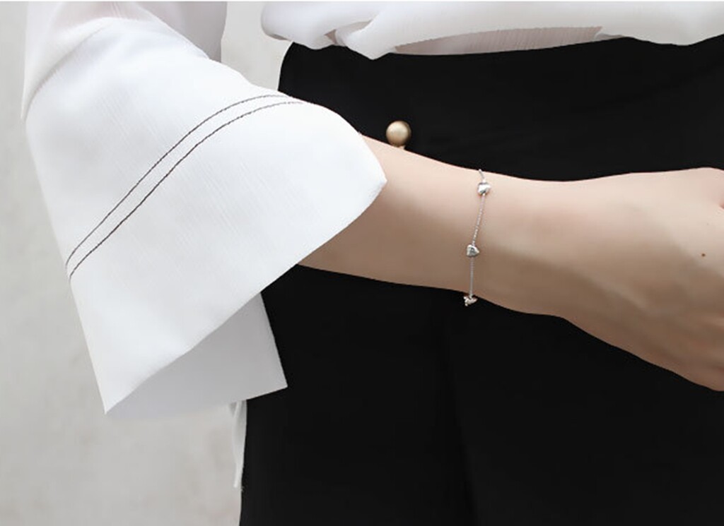 Women / Girl 925 Sterling Silver 5 Heart Link Chain Love Hand Bracelet 6.2-7.5″