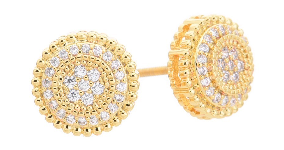 Men’s Gold Silver Plated Iced Bling CZ 10mm Round Screw Back Stud Earrings BE066