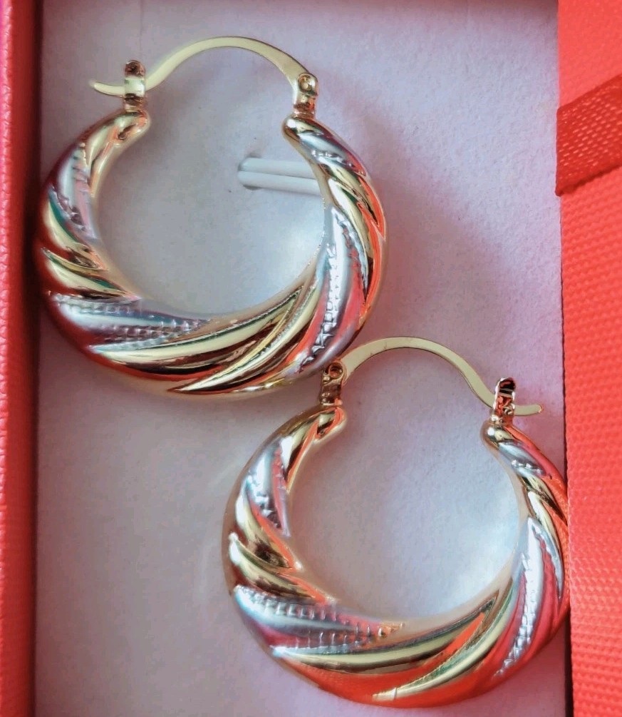 Gold Silver Creole Hoop Earrings 2.9cm 2 Tone Earrings comes gift boxed B38