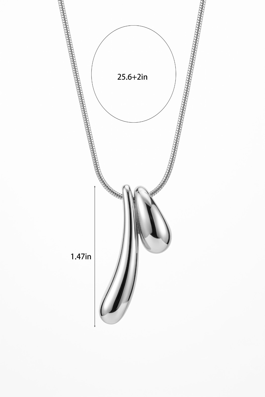 Stainless Steel 18K White Gold Plated Abstract Teardrop Pendant Long Necklace
