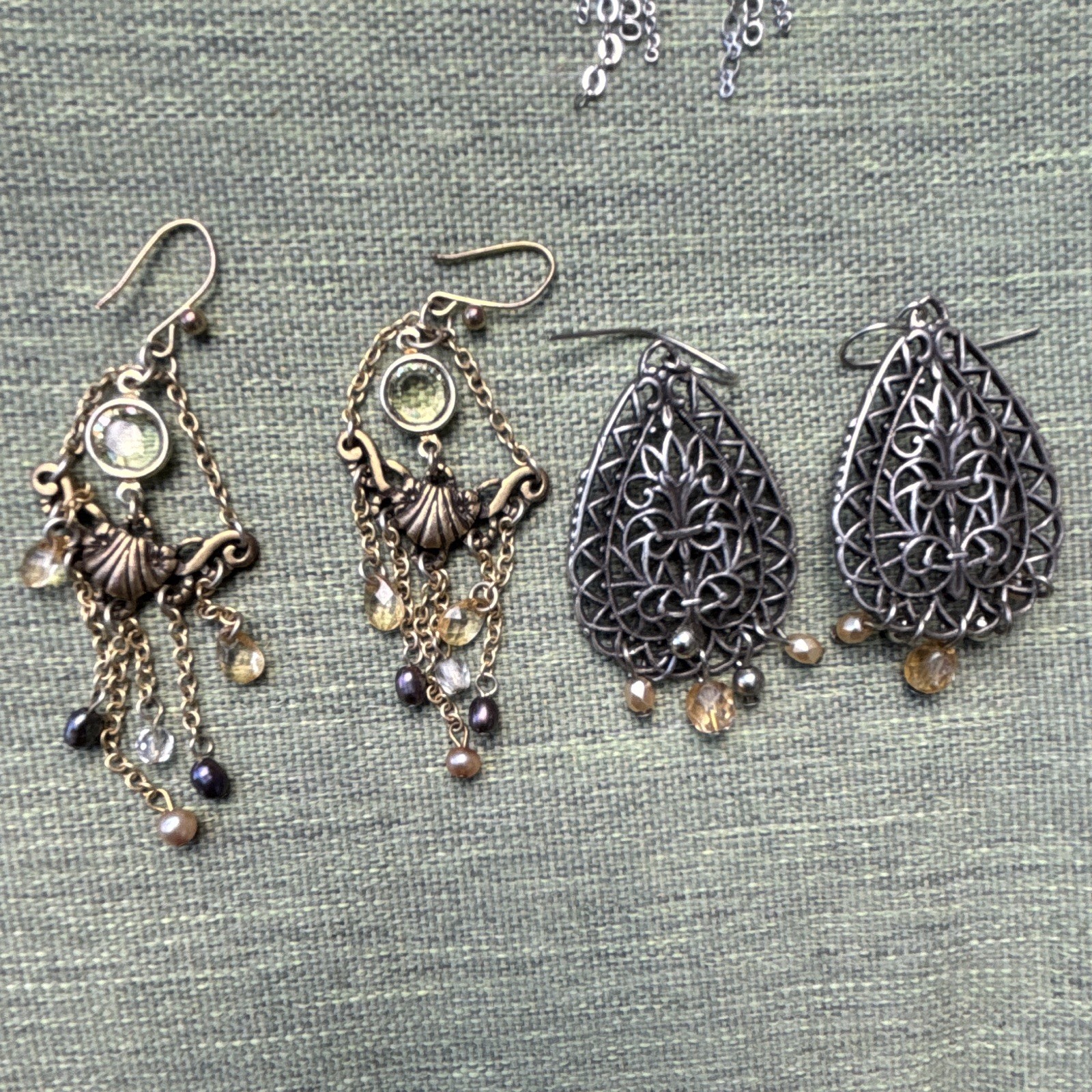 Vintage Chicos Lot of 6pair Dangle/Drop Earrings Pearl & Crystal Accents