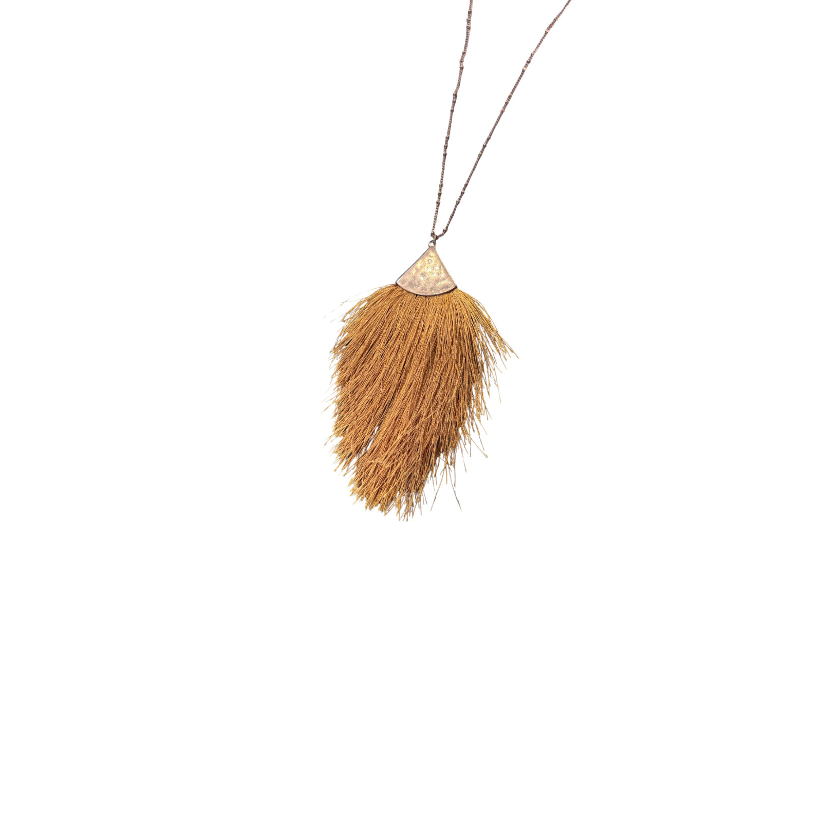 Southern Seoul Gold Tone Tassel Fringe Pendant Necklace Boho Long Chain Jewelry