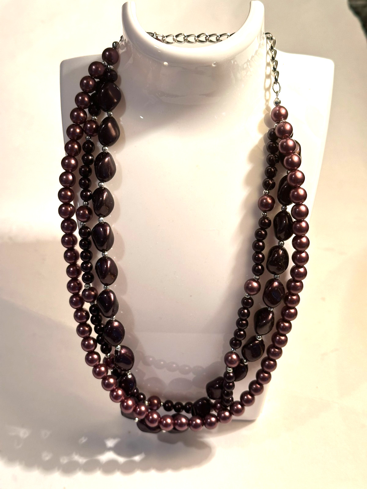 Vintage 3 strand adjustable Necklace Purple or chocolate colored beads 16″-18″