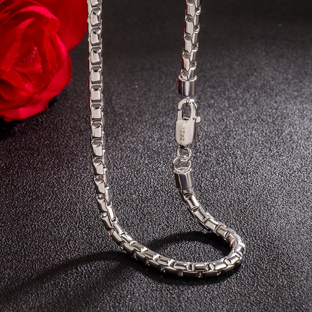 Solid 925 Sterling Silver Box Chain Necklace Lobster Clasp 5mm for Men & Women