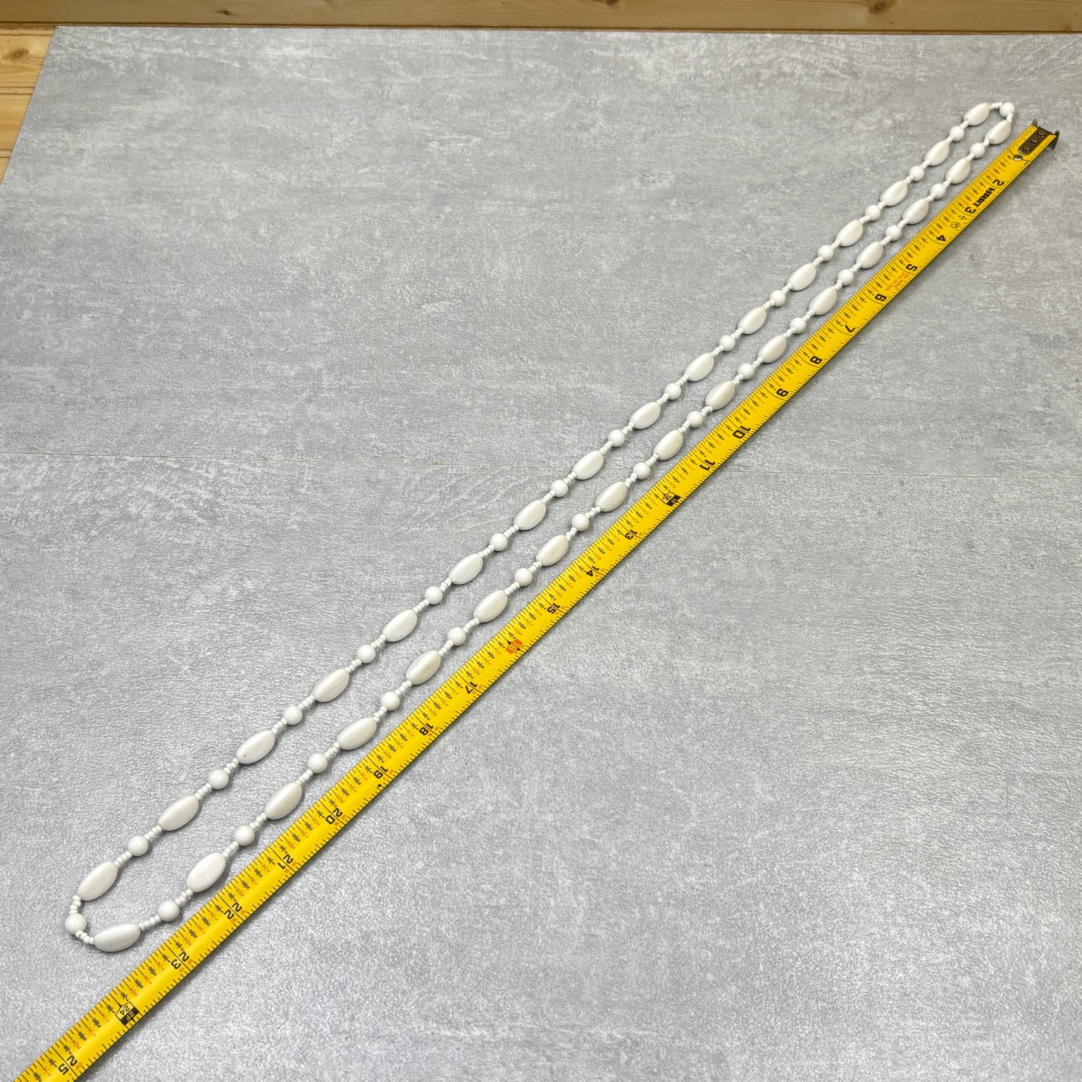 White 48″ Opera Length Beaded Necklace Plastic Resin Endless Loop