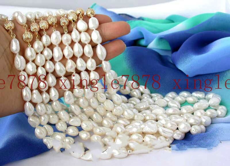 10 Pcs 7-8/8-9/9-10mm Natural White Freshwater Baroque Pearl Necklace 20″