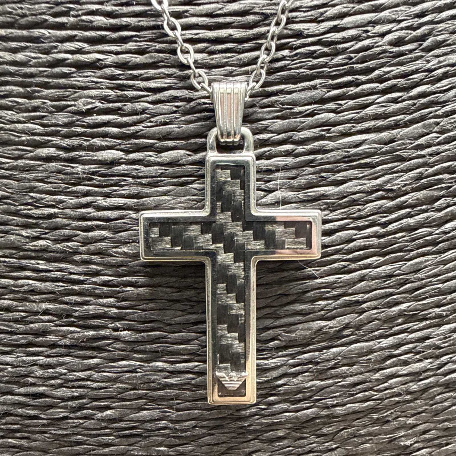 EMPORIO ARMANI Cross Pendant Necklace Stainless Steel 51cm/20″ Mens Unisex Used
