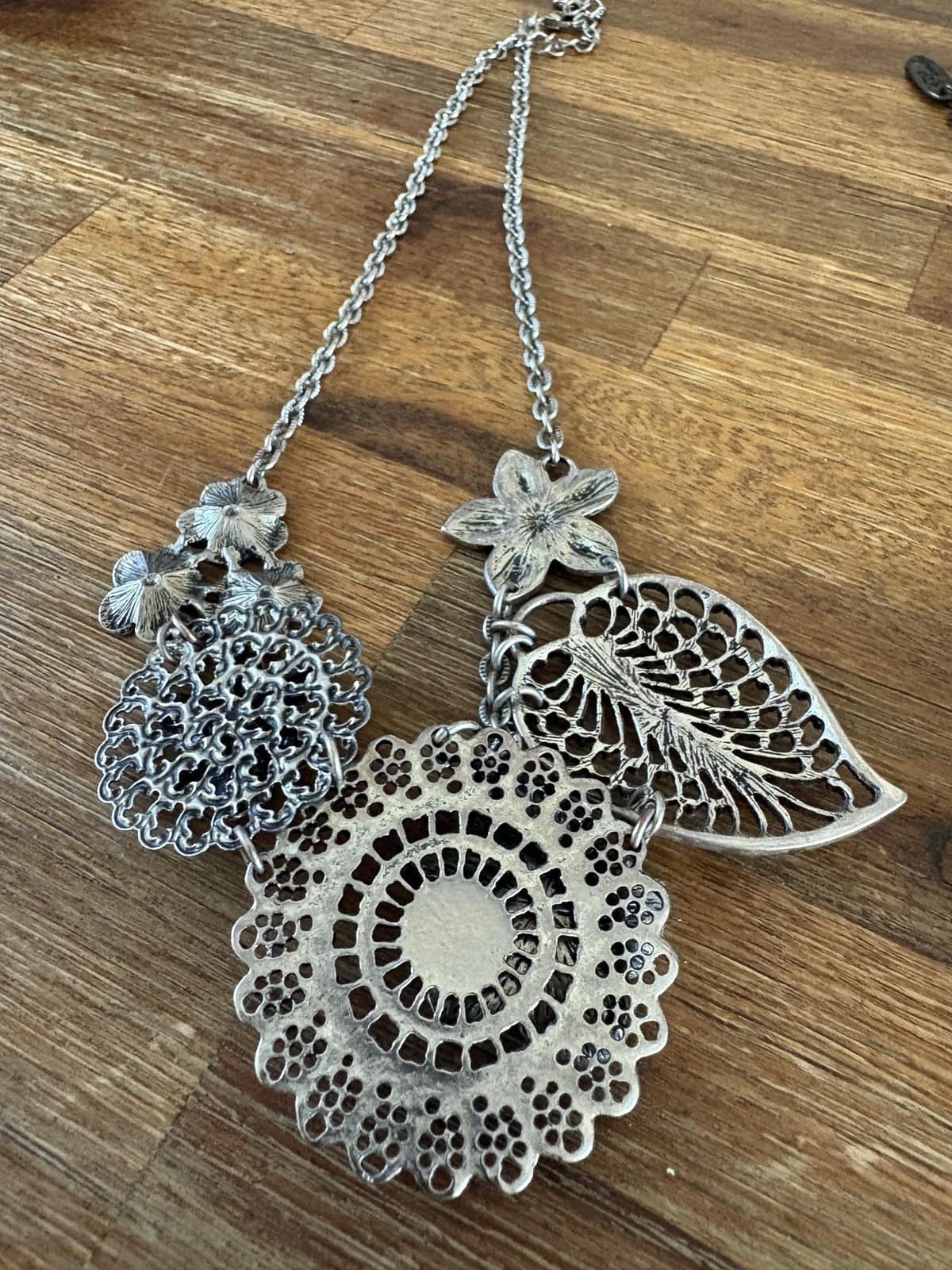 Plunder Statement Charm Necklace Key Locket Flower Faux Pearl + Floral Choker