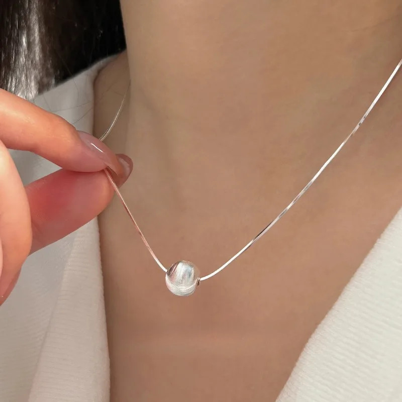 925 Sterling Silver Necklace Bead Pendant Women Wedding Engagement Jewelry