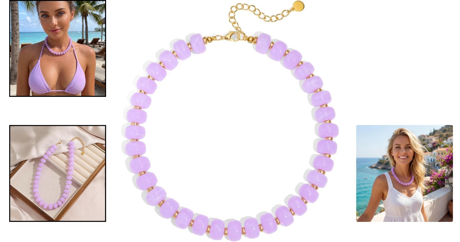 Elegant Lightweight Purple Resin Bead Necklace – Versatile for Every Occasion