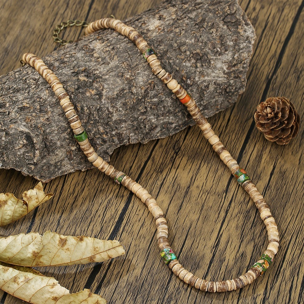 Boho Coconut shell Stone Bead Necklace for Men Women Bohemia Fashion Surf Choker