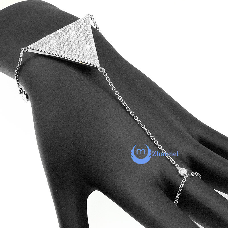 Finger Wrist Bracelet Harness Ring Rhodium Plated Sterling Silver Signity CZ