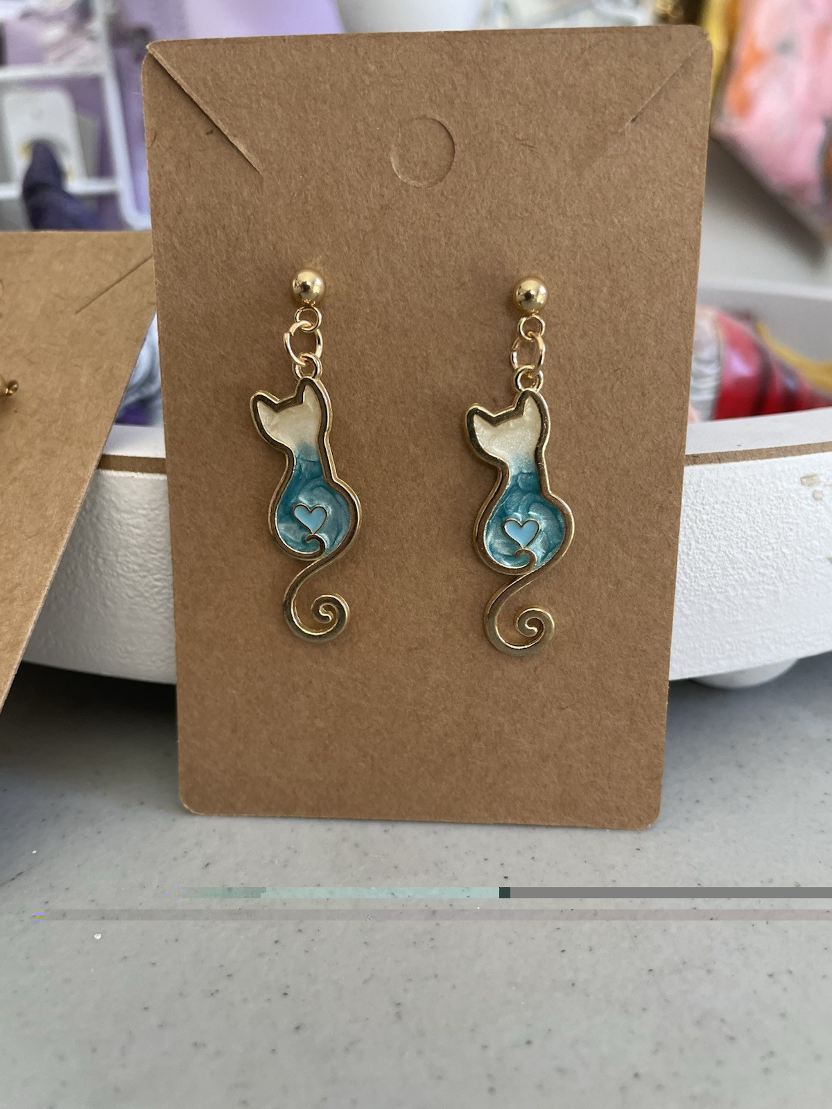 Gold Tone Blue Enamel Seahorse Dangle Earrings Hook Closure Animals & Insects