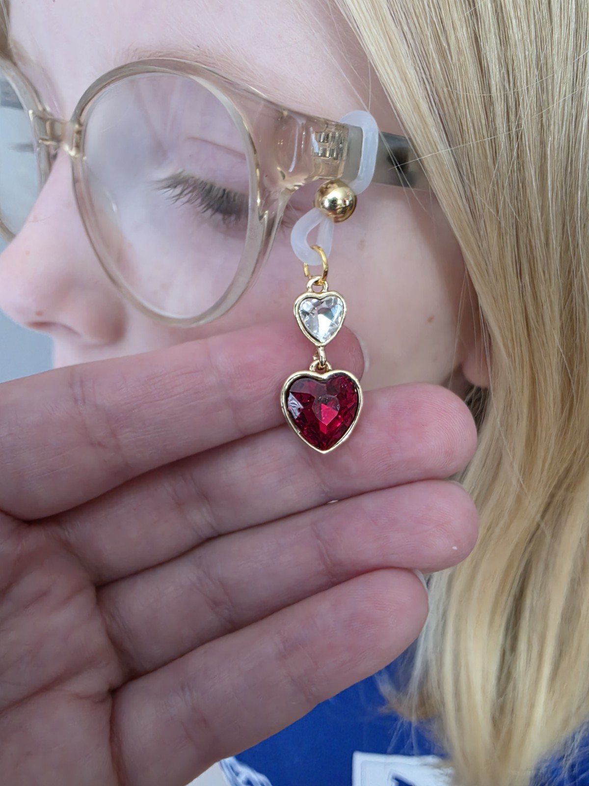 Handmade Eyeglass Charm – Ruby & Diamond Heart Dangle