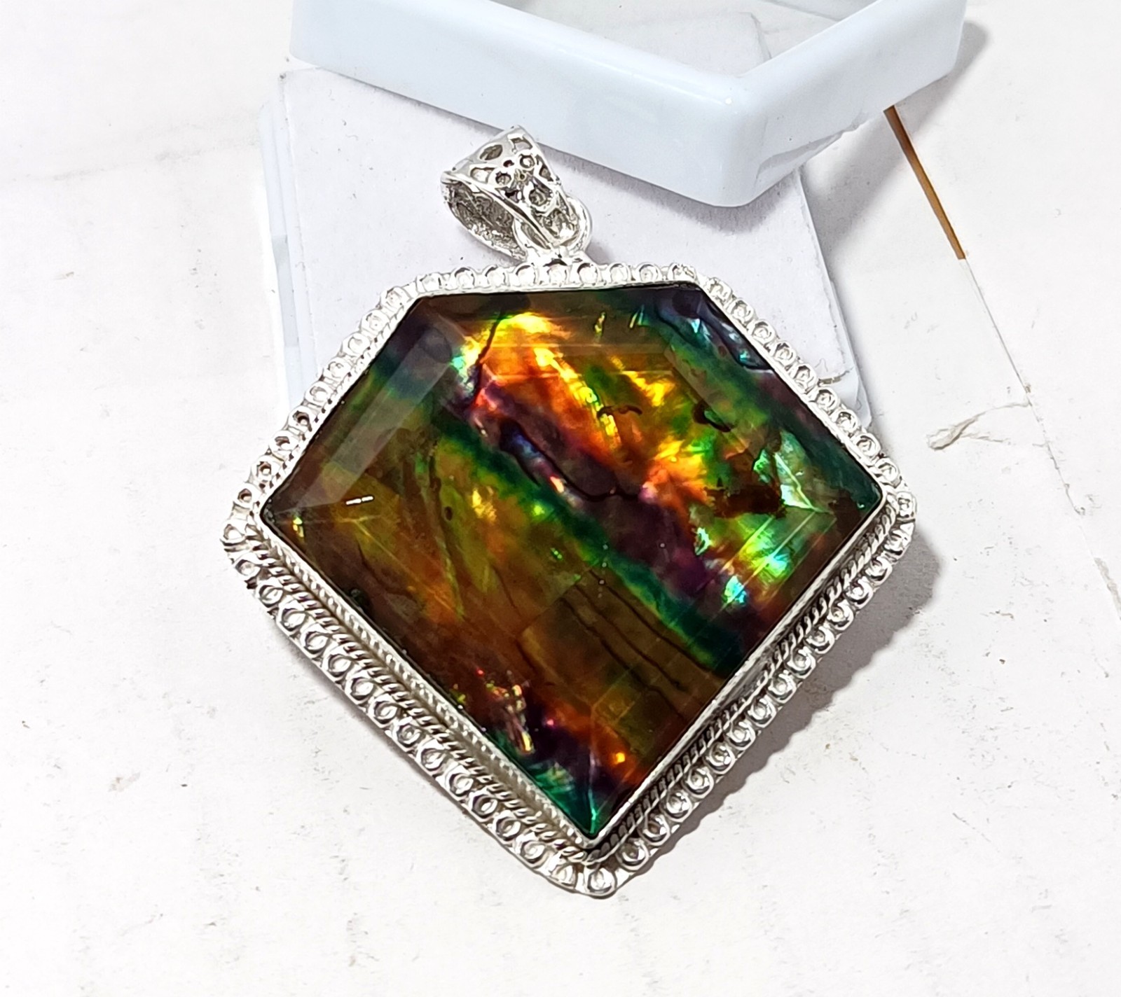 Certified 107.50 Ct Natural Ammolite 925 Solid Silver Pendant Loose Gemstone